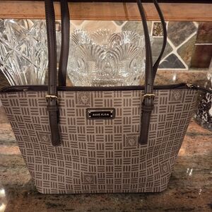 Anne Klein Brown Logo Jacquard Handbag Or Tote